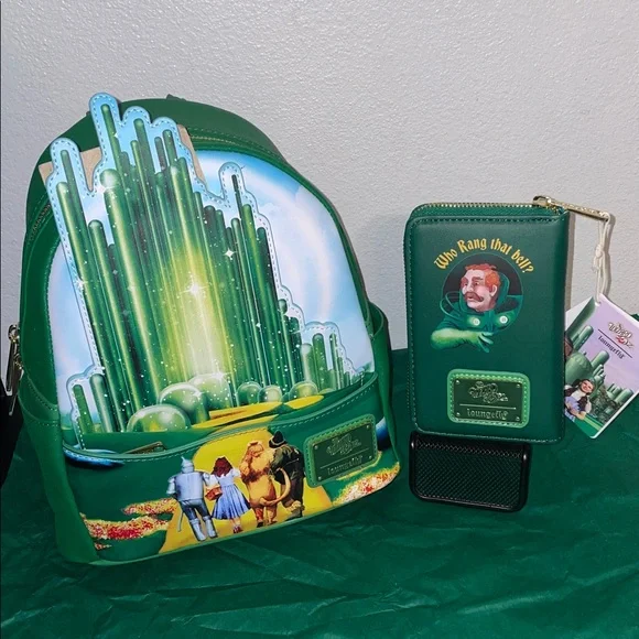 Exclusive Loungefly Wizard of Oz Emerald City GITD Mini Backpack and Wallet Set - Picture 2 of 15